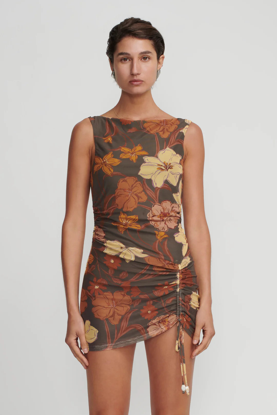 Alba Mini Dress - Moss Floral Fashionable Lace-Trim Mini Dress