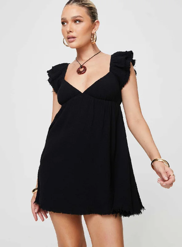Aldante Mini Dress Black Comfortable Fit-and-Flare Mini Dress