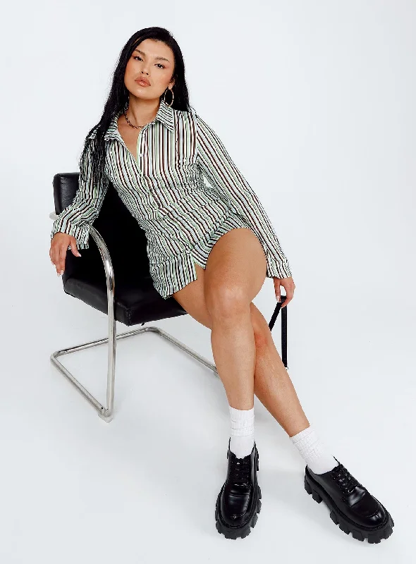 Anni Stripe Mini Dress Green Multi Trendy Mesh Mini Dress