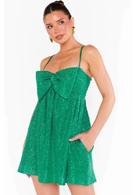 Best Bow Mini Dress-Green Sequin Cozy Jersey Mini Dress