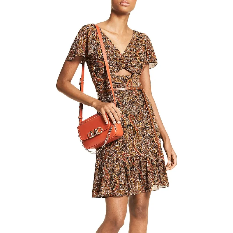Womens Paisley Recycled Polyester Mini Dress Fashionable Mini Dress with Frills
