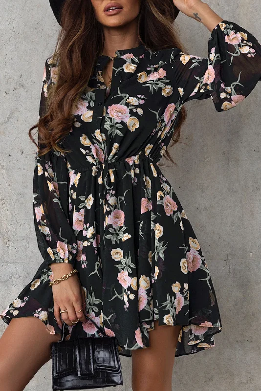 Buttoned Round Neck Mini Dress (S-XL) Cozy Ribbed Mini Dress