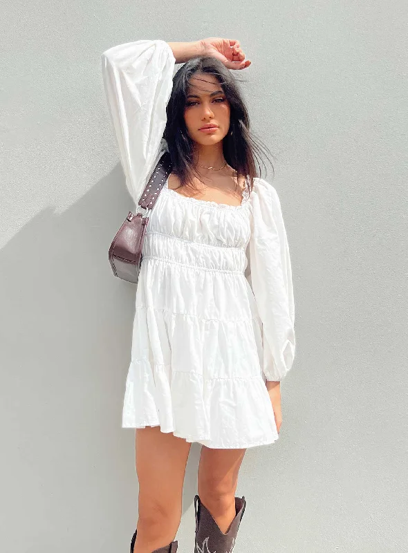 Ceara Long Sleeve Mini Dress White Fashionable Button-Front Mini Dress