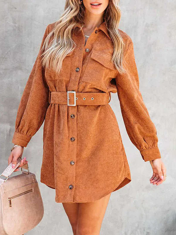 Corduroy Belt Button Down Mini Dress Trendy Tie-Dye Mini Dress
