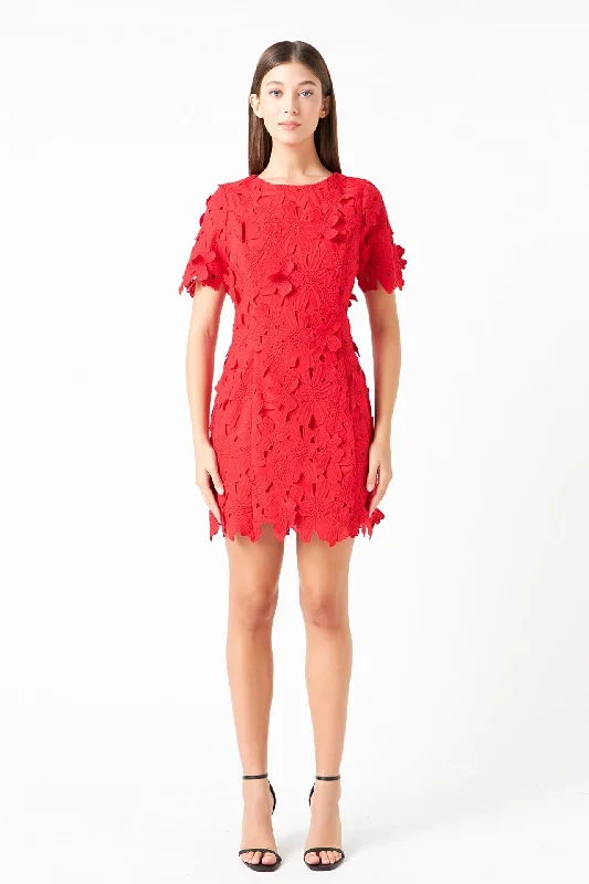 Endless Rose - Cotton Floral Lace Mini Dress Comfortable Shift Mini Dress