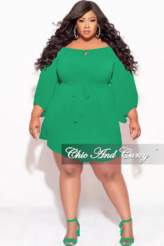 Final Sale Plus Size Off the Shoulder Front Keyhole Mini Dress with Tie in Green Stylish Short Sleeve Mini Dress Final Sale Plus Size Off the Shoulder Front Keyhole Mini Dress with Tie in Green Stylish Short Sleeve Mini Dress
