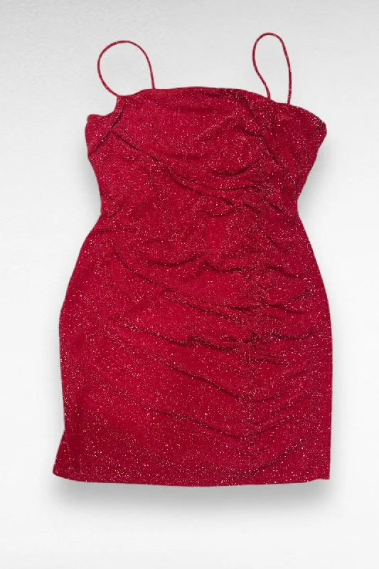 Glitter Side Ruched Mini Dress Cozy Cowl Neck Mini Dress