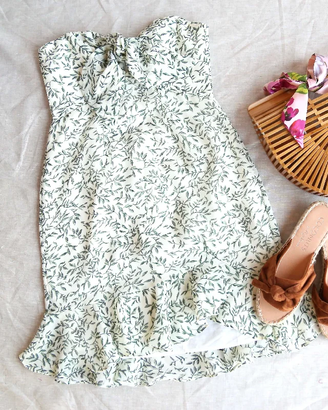 Goddess Leaf Print Mini Dress in Sage Cozy Ruched Mini Dress