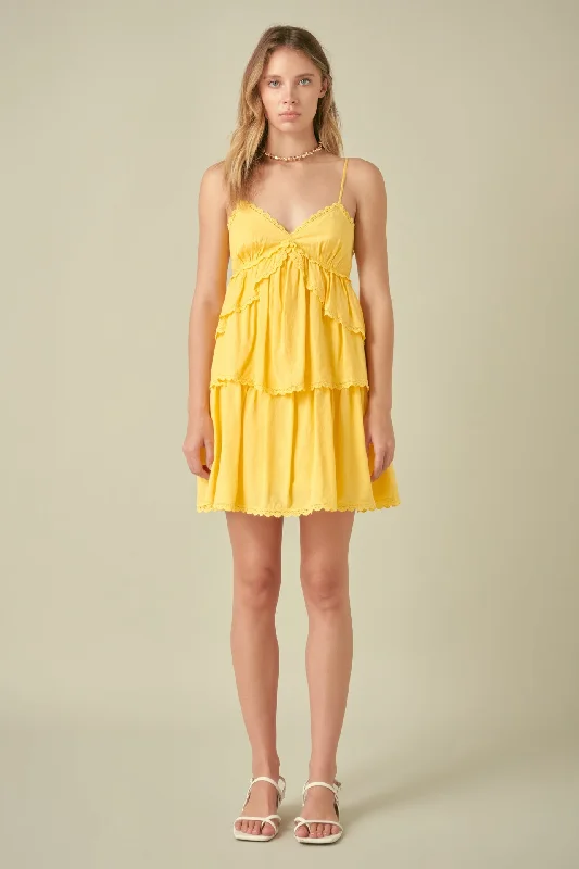 Lace Trimmed Tiered Mini Dress Elegant Off-Shoulder Dress Mini