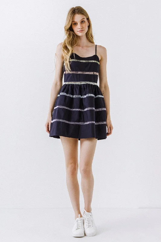 English Factory - Ladder Lace Mini Dress Modern Satin Mini Dress