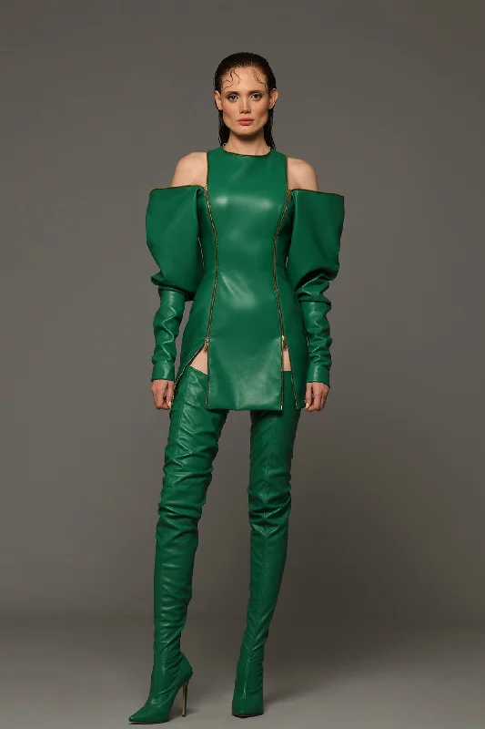Leather mini dress with zippers Trendy A-Line Mini Dress