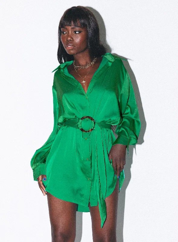 Leighton Mini Dress Green Comfortable Smocked Mini Dress