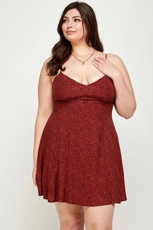 Lovely Plus Leaf Print Mini Dress Trendy Floral Mini Dress
