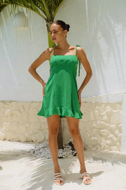 Luci Green Tie Mini Dress Stylish Ruffle Mini Dress
