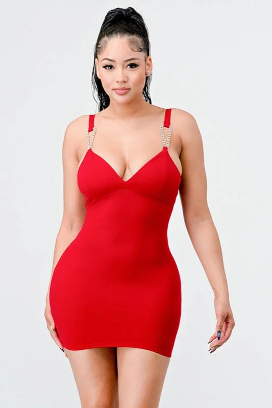 Lux Rhinestone Straps Sweetheart Mini Dress Classic Striped Mini Dress