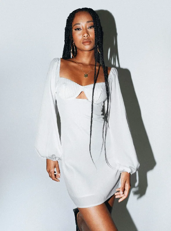 Marilee Long Sleeve Mini Dress White Trendy Denim Mini Dress