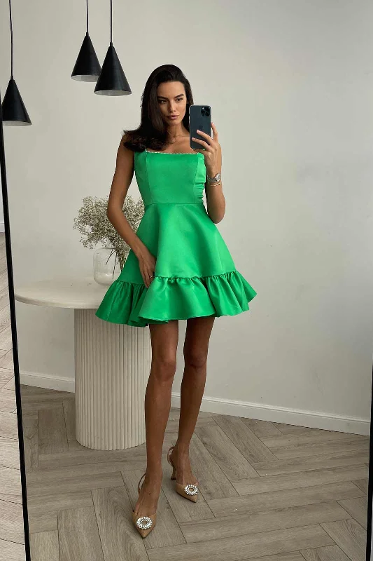 Bottom Flounced Strap Mini Dress Elegant Satin Lace Mini Dress