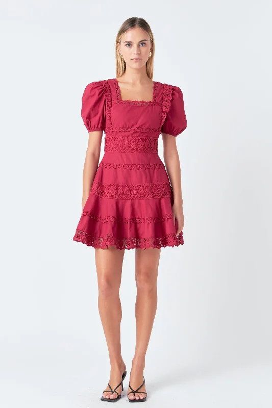 Lace Fit-and-Flare Mini Dress Cozy Wraparound Mini Dress