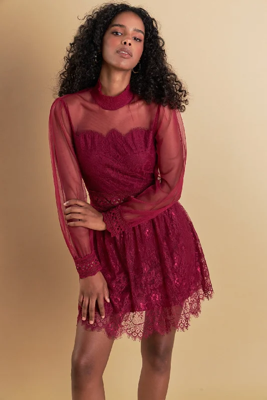 Endless Rose - Long Sleeve Lace Mini Dress Comfortable Casual Mini Dress