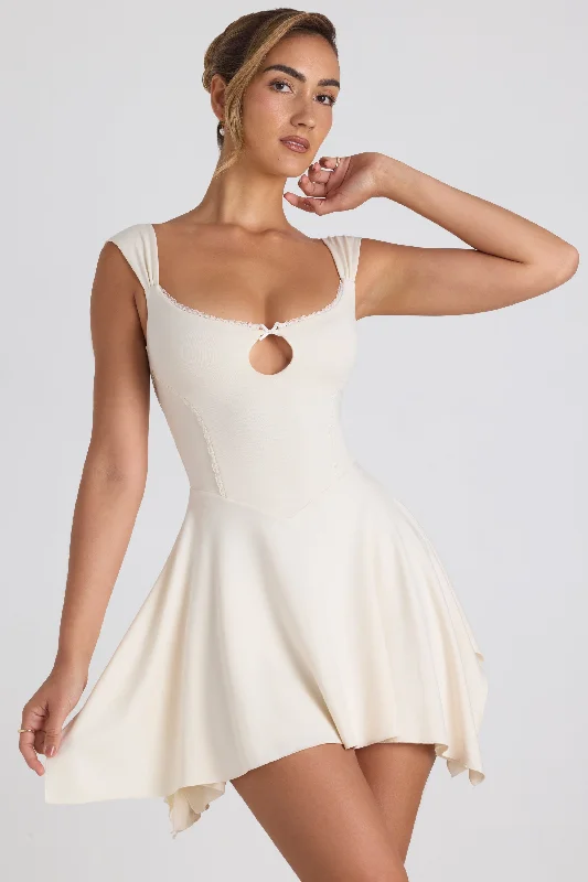 Modal Asymmetric Lace-Trim A-Line Mini Dress in Ivory Fashionable Lace-Trim Mini Dress Modal Asymmetric Lace-Trim A-Line Mini Dress in Ivory Fashionable Lace-Trim Mini Dress