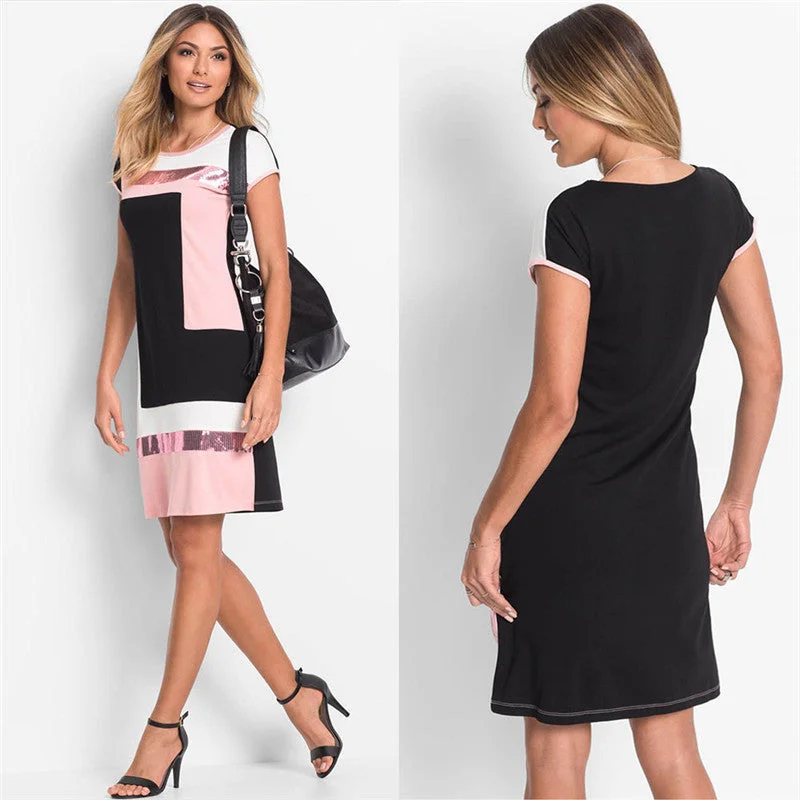 New Fashion Women Sequin Patchwork Mini Dress Fashionable Button-Front Mini Dress