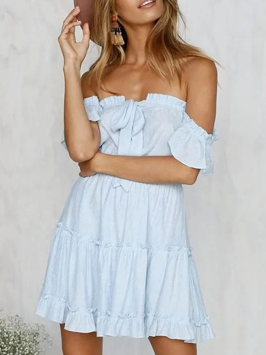 Off Shoulder Backless Casual Short Mini Dress Stylish Button-Down Mini Dress