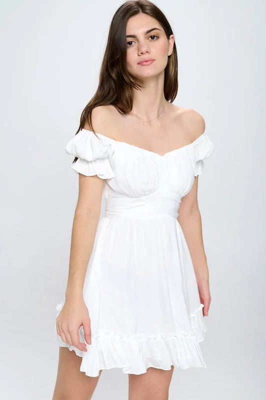 Off Shoulder Ruffle Mini Dress Chic Puff Sleeve Mini Dress