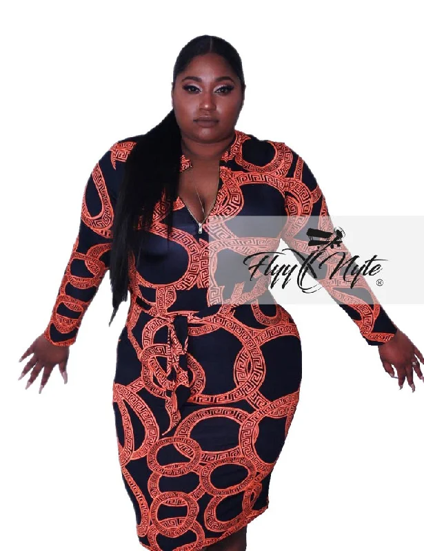 Plus Size Faux Wrap Mini Dress in Orange and Black Comfortable Polka Dot Mini Dress