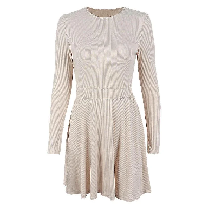 Ribbed long sleeve solid button hollow out crewneck cut out mini dress Cozy Cowl Neck Mini Dress