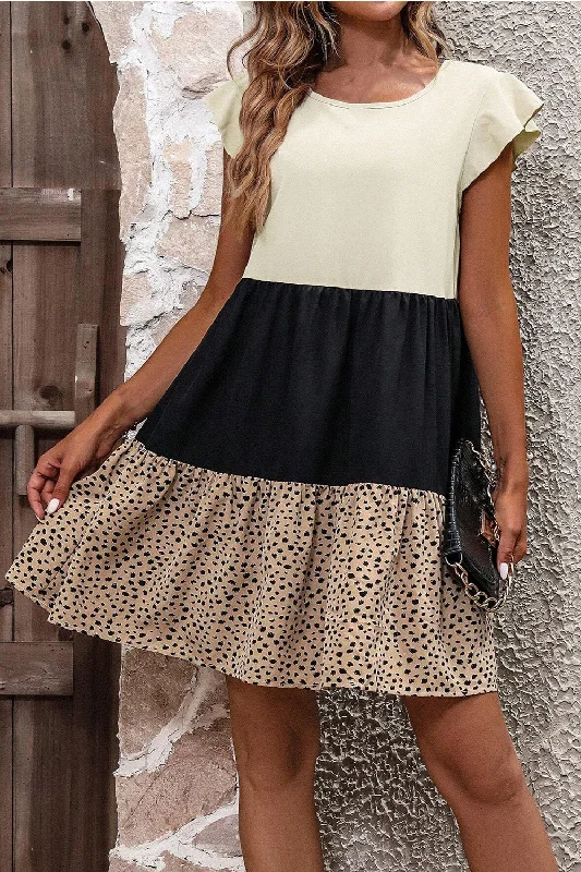 Ruffled Color Block Cap Sleeve Mini Dress Cozy Long Sleeve Mini Dress