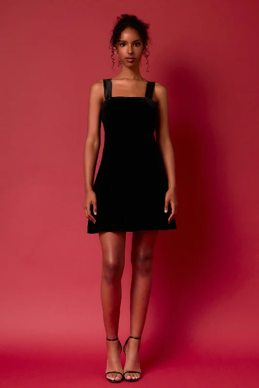 Endless Rose - Satin Tie Velvet Mini Dress Comfortable Ruffle Mini Dress