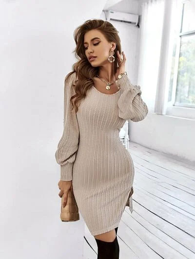 Slit Balloon Sleeve Mini Dress Chic Sleeveless Mini Dress