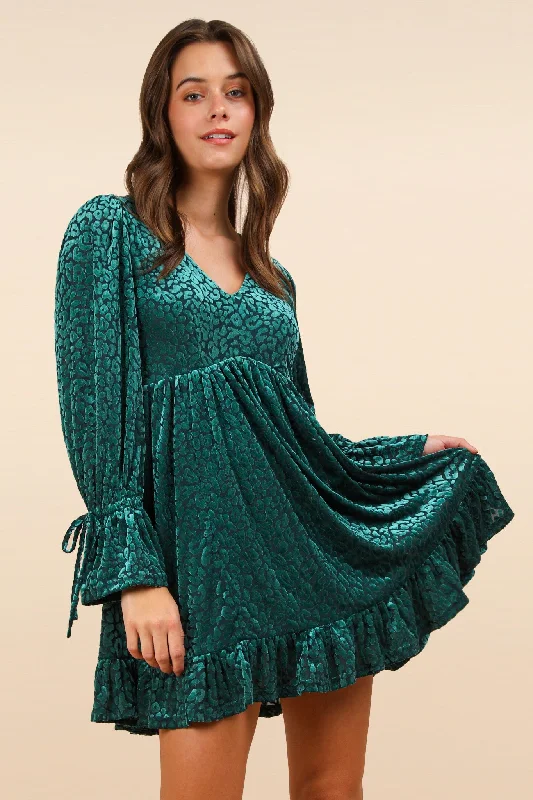 Velvet Leopard Mini Dress Cozy Knitted Mini Dress