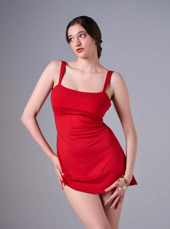 VIENNA Tie Up corset Back Mini Dress in Red Comfortable Boho Mini Dress