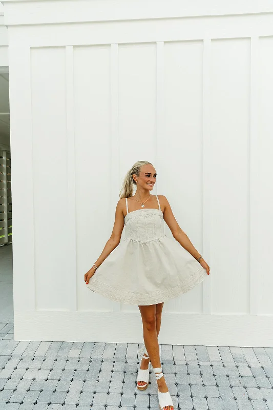 By The Way Mini Dress - Ecru Comfortable Fit-and-Flare Mini Dress
