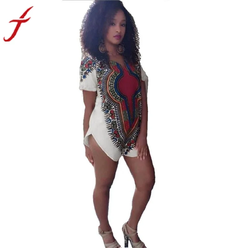 Women Dress Bodycon Mini Dresses Traditional Tribal African Dashiki Party Hippie Multicolor Short sleeve Dress 844 #LSIN Casual Mini Dress with Pockets