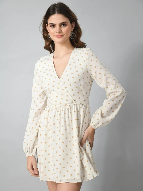 SMERA MART Women's Polka Dot Printed Overlap V Neck Mini Dress Trendy Cut-Out Mini Dress SMERA MART Women's Polka Dot Printed Overlap V Neck Mini Dress Trendy Cut-Out Mini Dress
