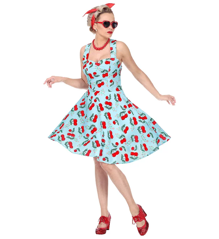 1950's Rockabilly Cherry Dress Blue