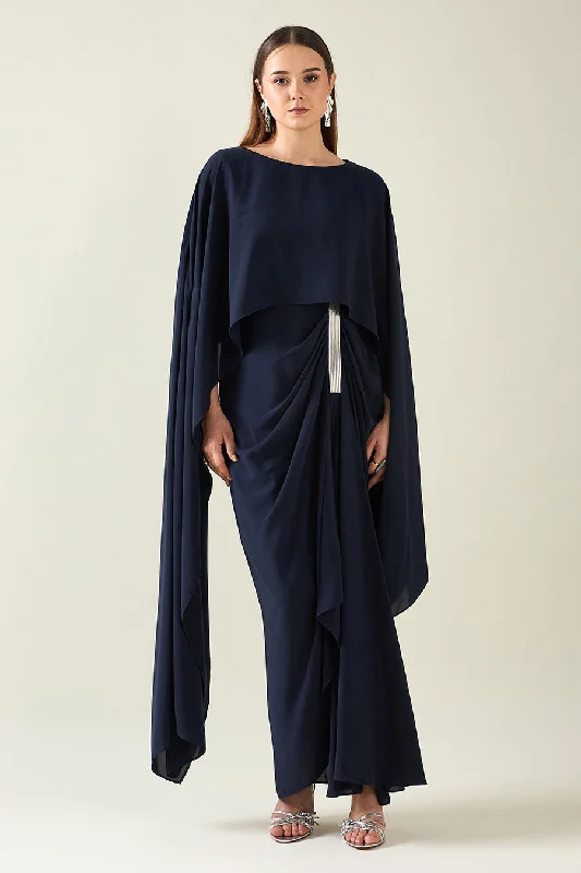 Navy Alloy Embellished Drape Dress