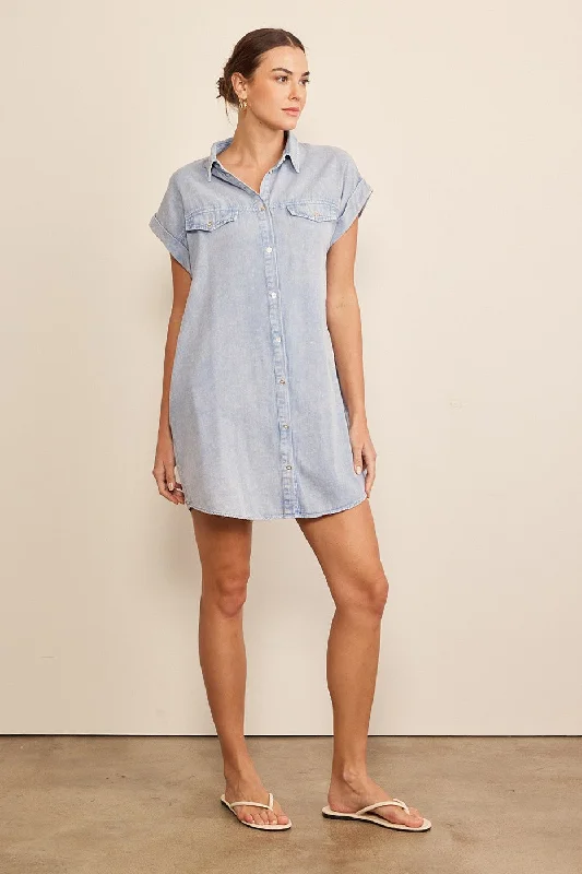 Acid washed button down dress