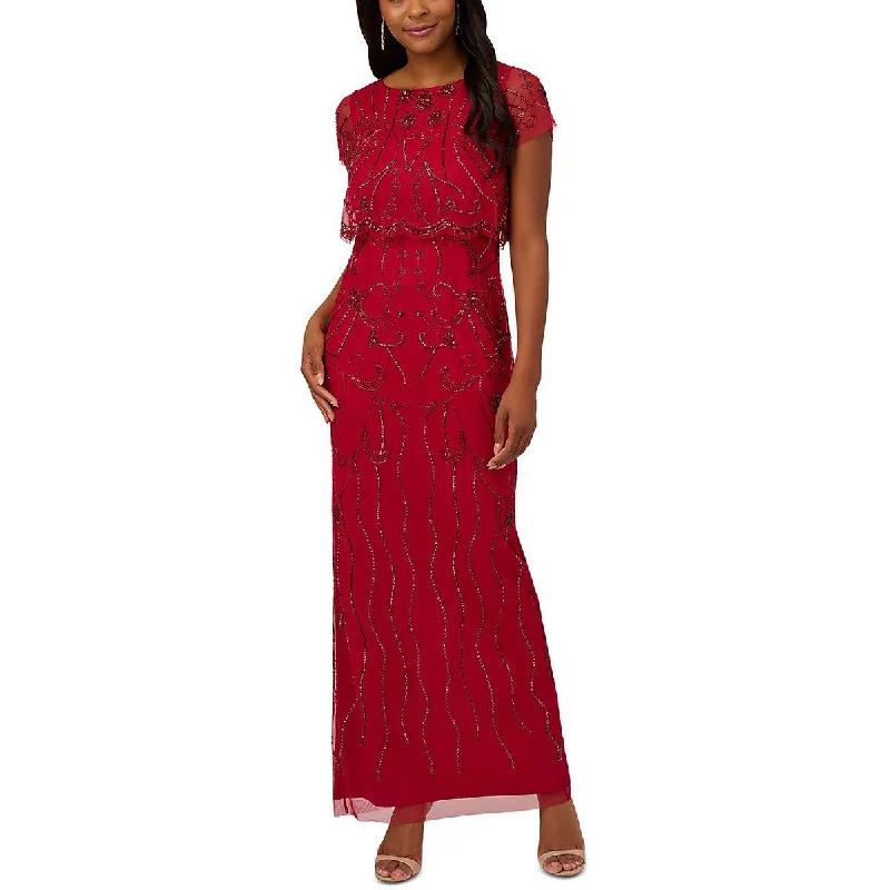 Adrianna Papell Womens Beaded Formal Evening Dress