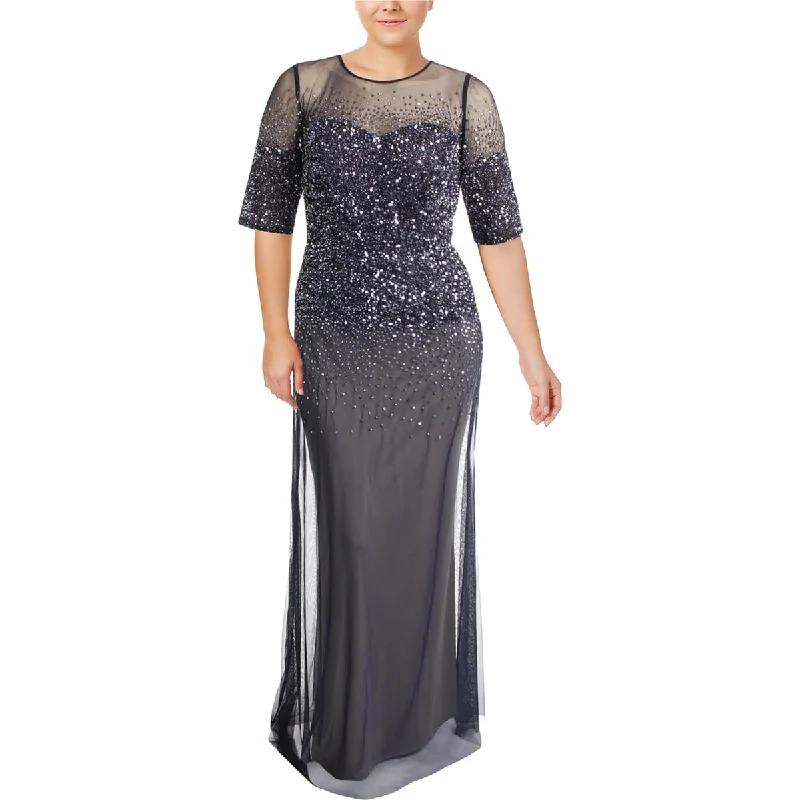 Adrianna Papell Womens Plus Embellished Elbow Sleeves Evening Dress