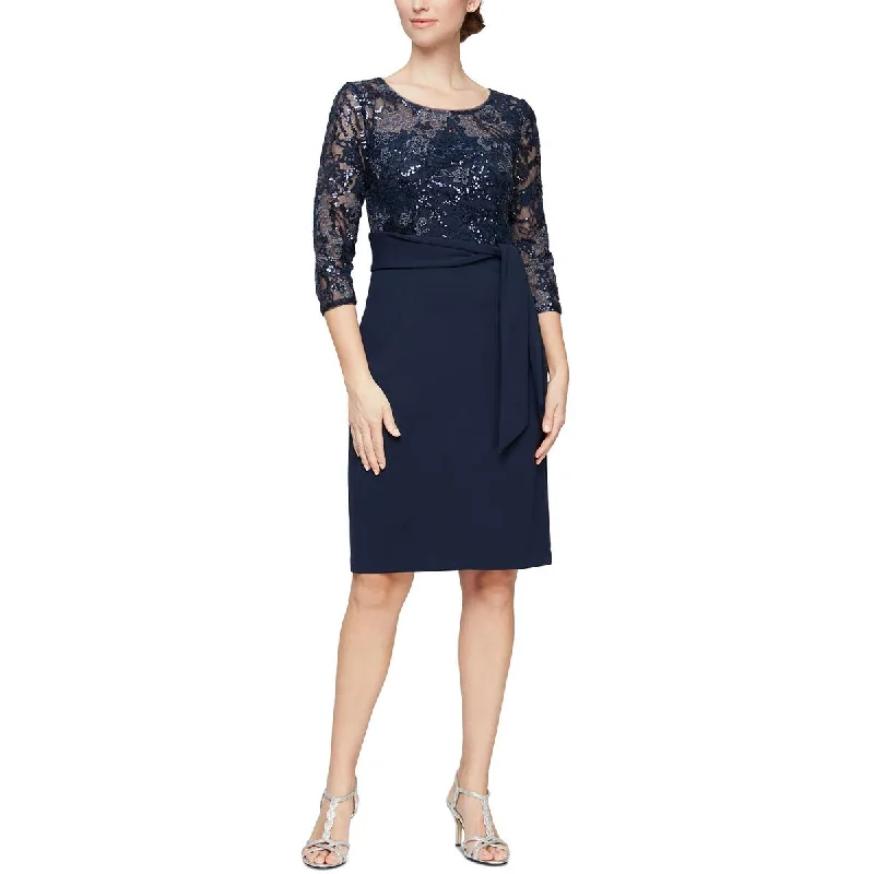 Alex Evenings Womens Mesh Knee Length Sheath Dress