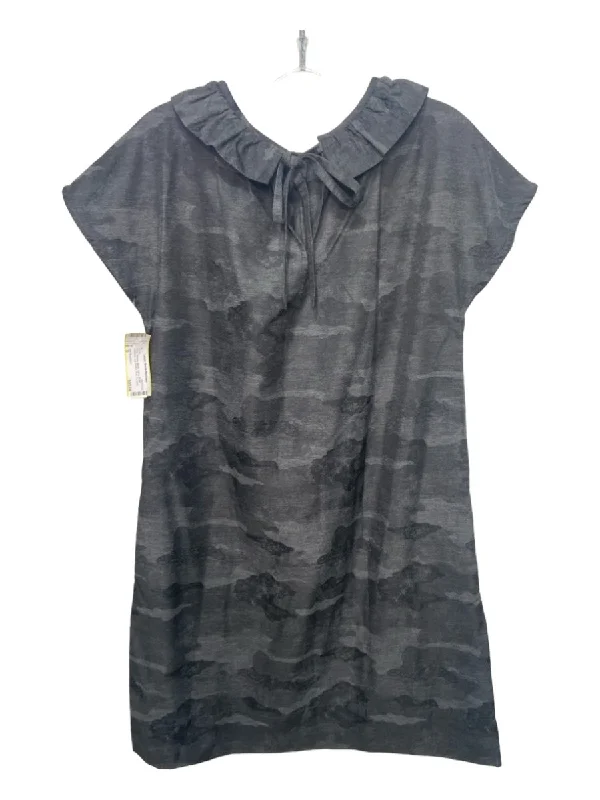Ann Mashburn Size S Gray Viscose Blend Camo Ruffle Neckline Cap Sleeve Dress