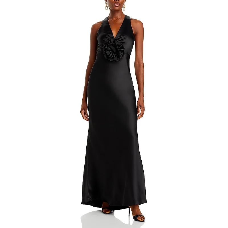 Aqua Womens Satin Open Back Evening Dress