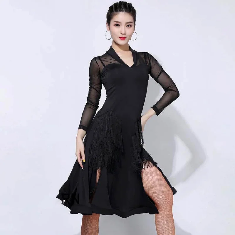 Asymmetric Black Knee-Length Latin Dress