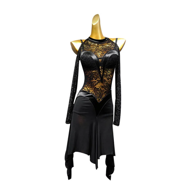 Asymmetric Knee-Length Latin Dress with Lace