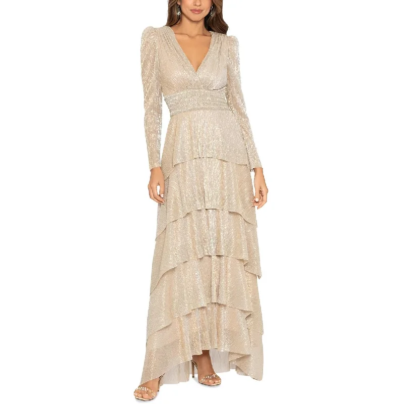 Betsy & Adam Womens METALLIC TIERED Evening Dress