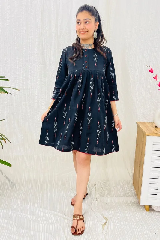 Black Ikat Flare Dress