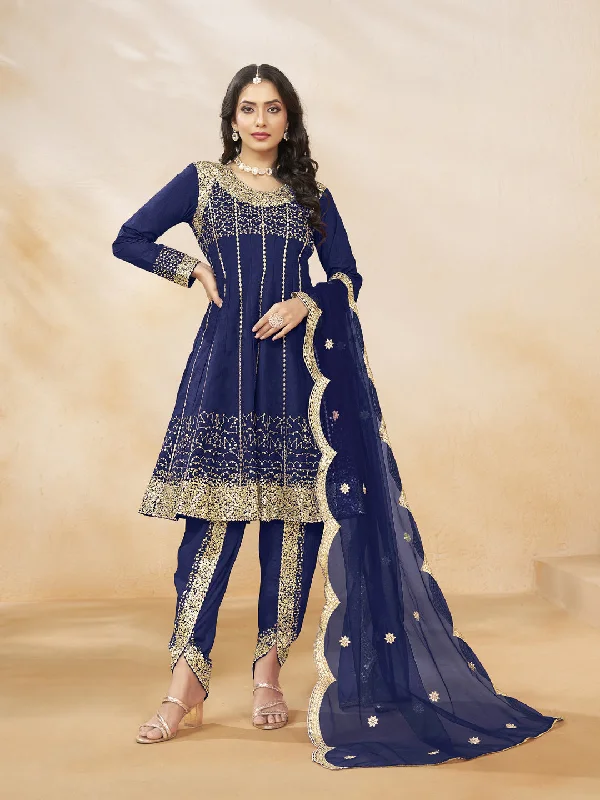 Blue Designer Looking Semi-Stitched Patiyala Dress With Heavy Sequence Embroidery Work